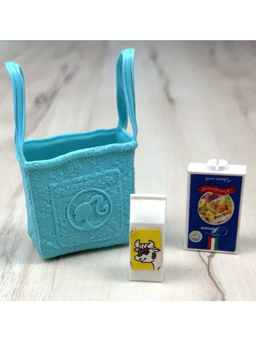 Lot 3 MATTEL Barbie Supermarket Store Large Aqua Shopping TOTE BAG Milk Pasta